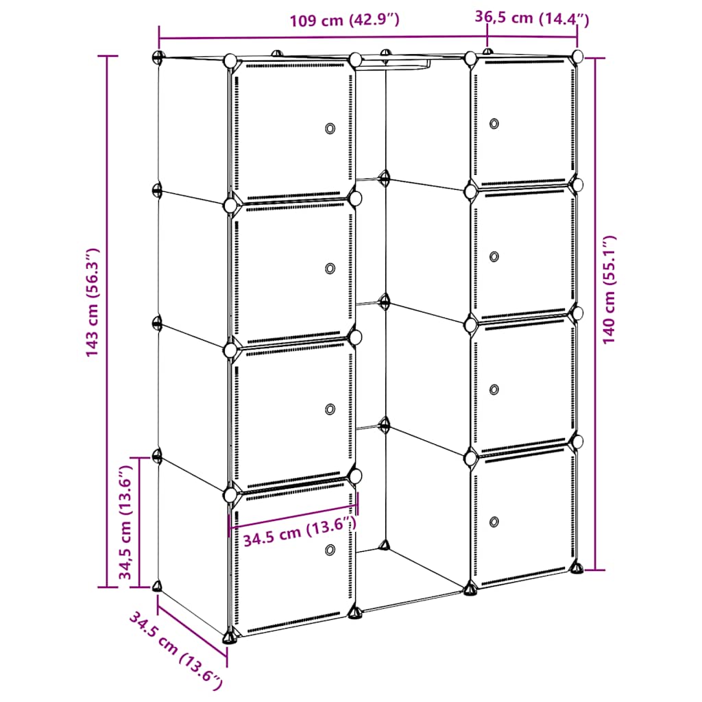 Modularni ormarić s 9 odjeljaka 109x36,5x143 cm bijeli
