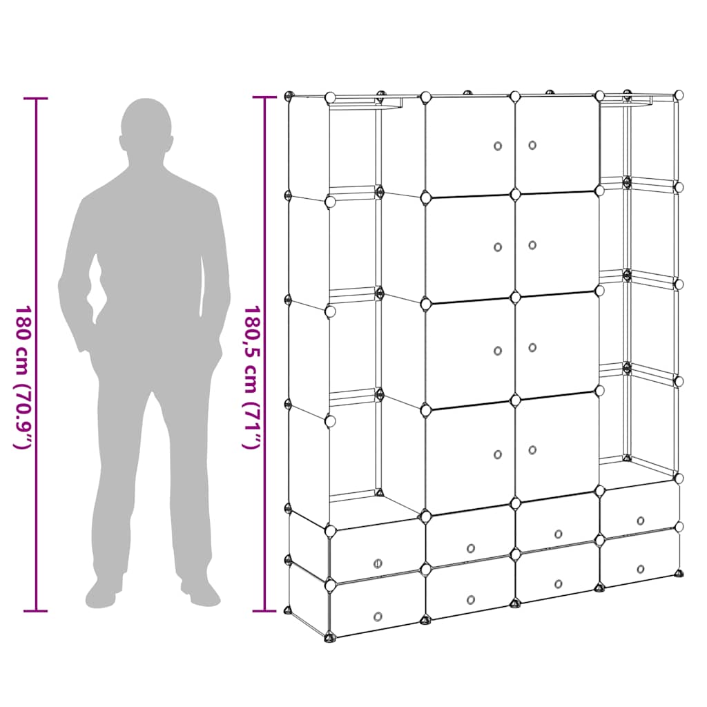 Modularni ormarić s 18 pretinaca crno-bijeli 37x146x180,5 cm