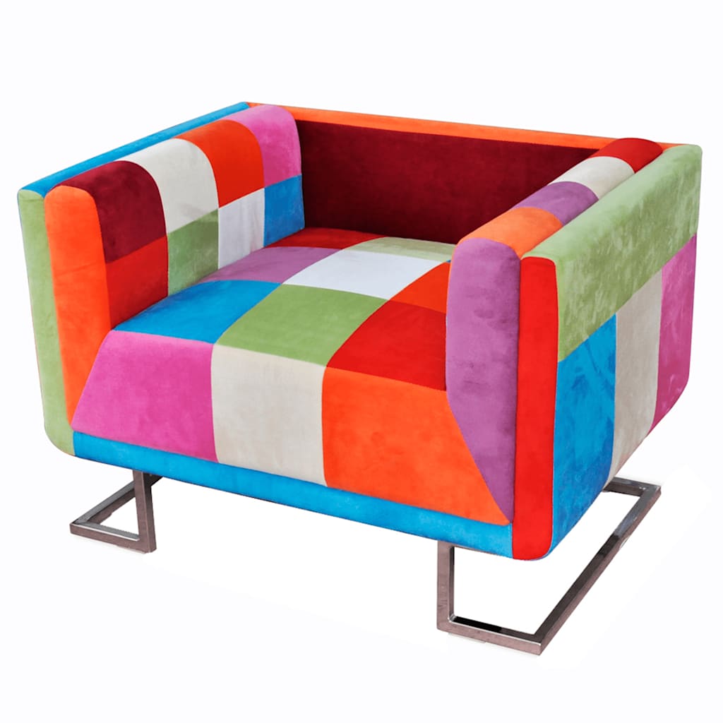 Kockasta Fotelja s Kromiranim Nogama Patchwork Dizajn Tkanina