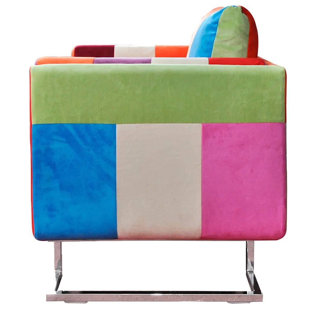Kockasta Fotelja s Kromiranim Nogama Patchwork Dizajn Tkanina
