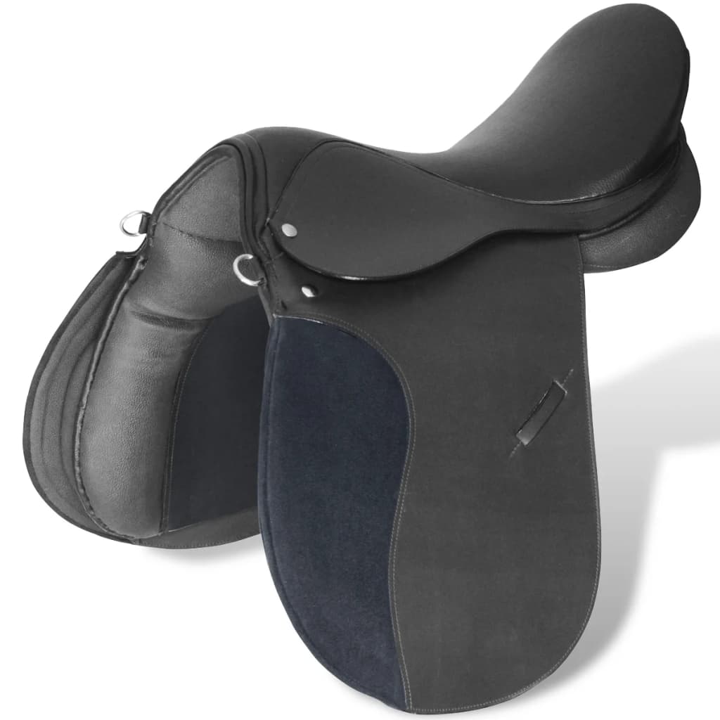 Sedlo za Jahanje Komplet 17,5 " od Prave Kože Crno 12 cm 5 u 1