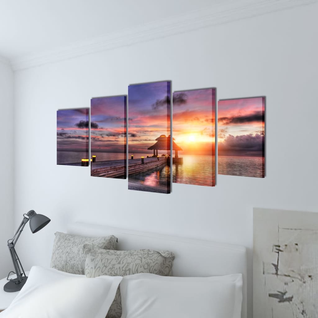 Zidne Slike na Platnu Print Pješčane Plaže i Paviljona 200 x 100 cm