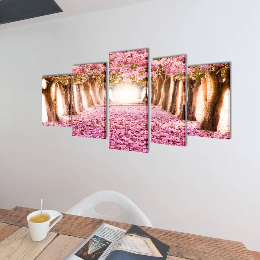 Zidne Slike na Platnu s Printom Trešnjinog Cvijeta 100 x 50 cm