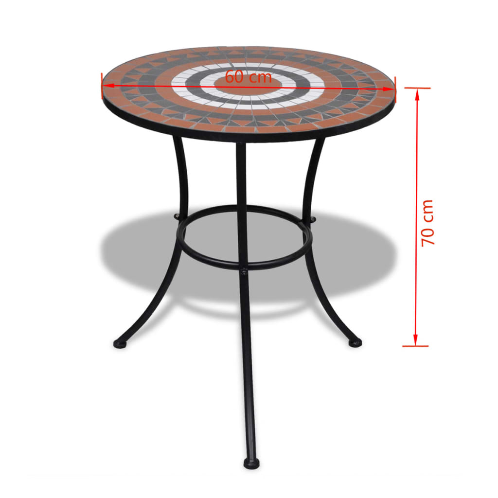 Bistro stolić terakota-bijeli 60 cm s mozaikom