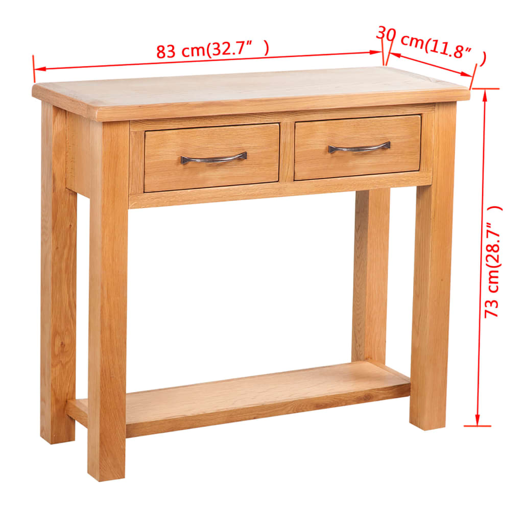 Konzolni stol s 2 ladice 83 x 30 x 73 cm masivna hrastovina