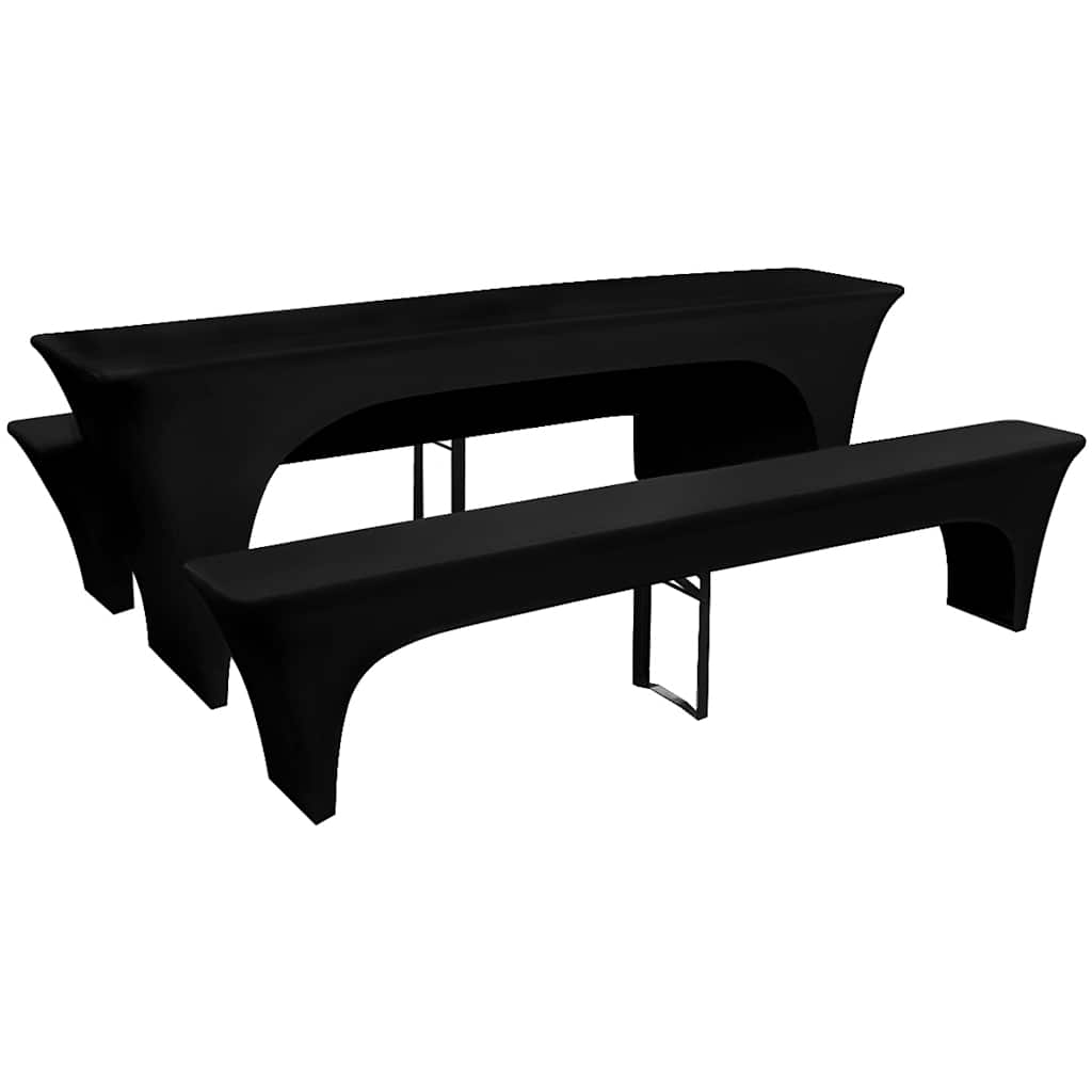 3 Rastezljive Navlake za Pivski Stol i Klupe Crne 220 x 50 x 80 cm