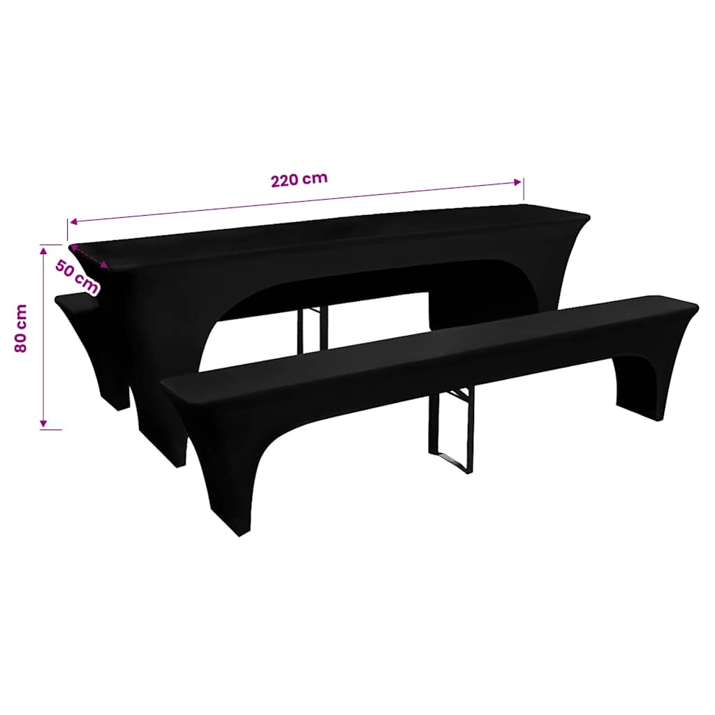 3 Rastezljive Navlake za Pivski Stol i Klupe Crne 220 x 50 x 80 cm