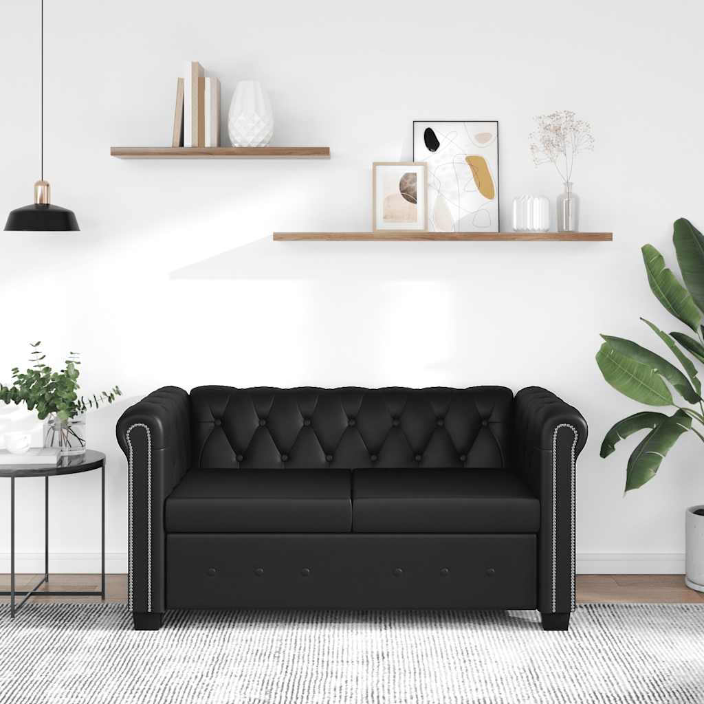 Dvosjed Chesterfield od umjetne kože crni