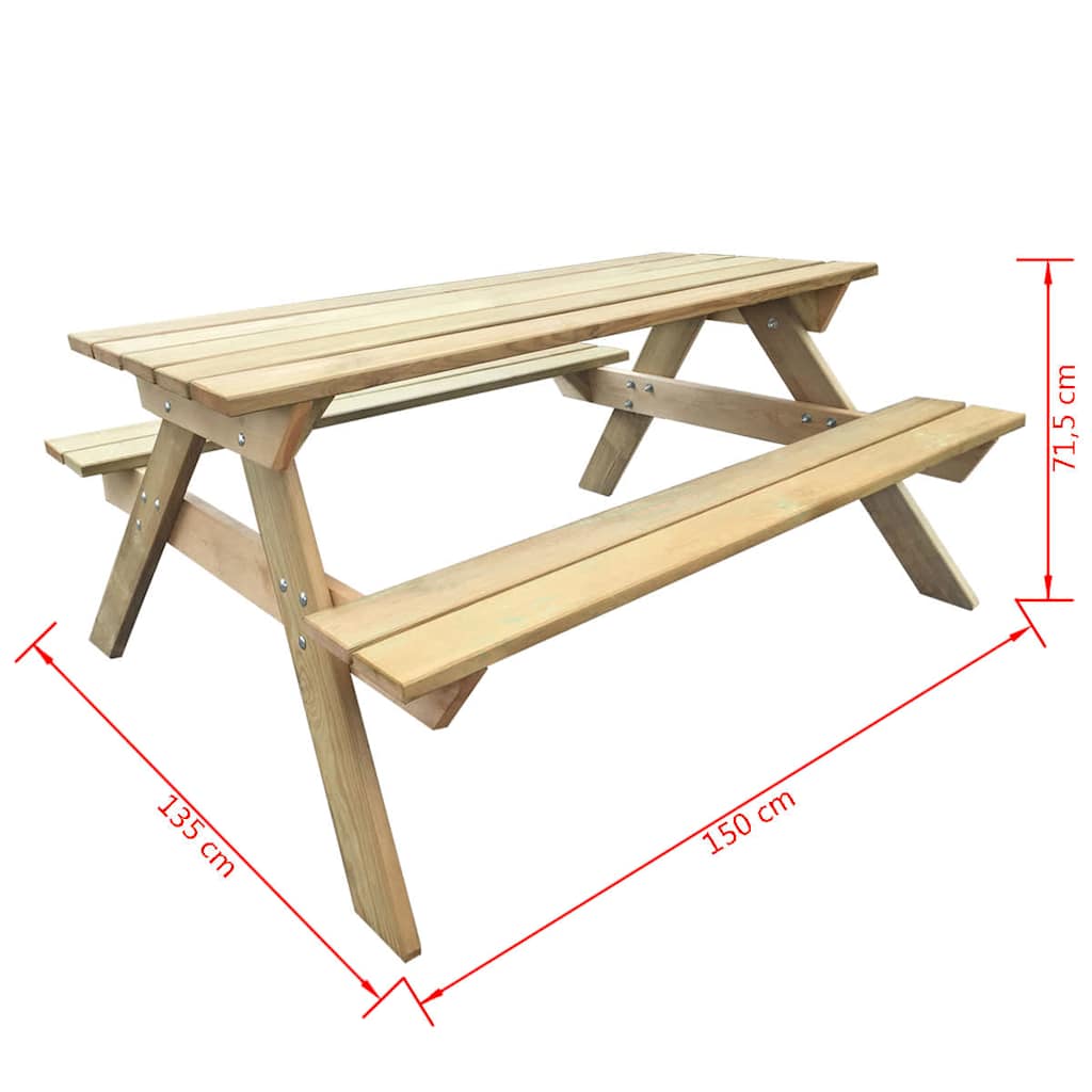 Stol za piknik 150 x 135 x 71,5 cm drveni