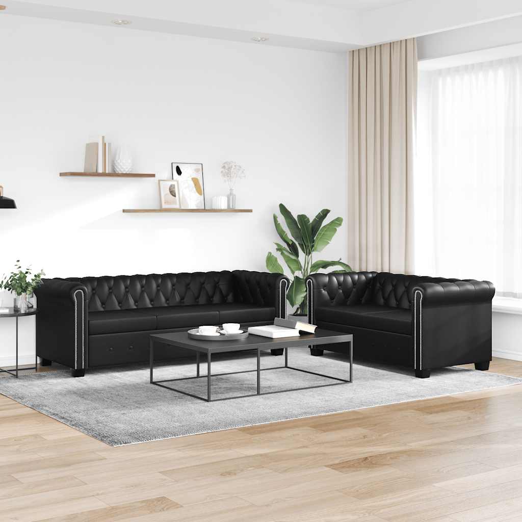 Dvosjed i trosjed Chesterfield od umjetne kože smeđi