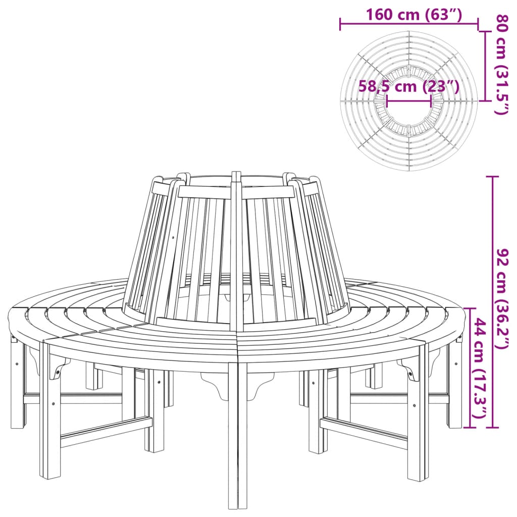 Klupa oko stabla Ø 160 cm drvena