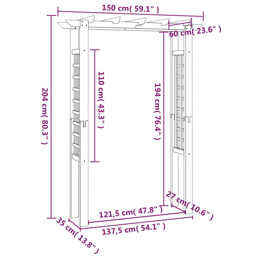 Pergola/luk za ruže 150 x 60 x 204 cm od impregniranog drva