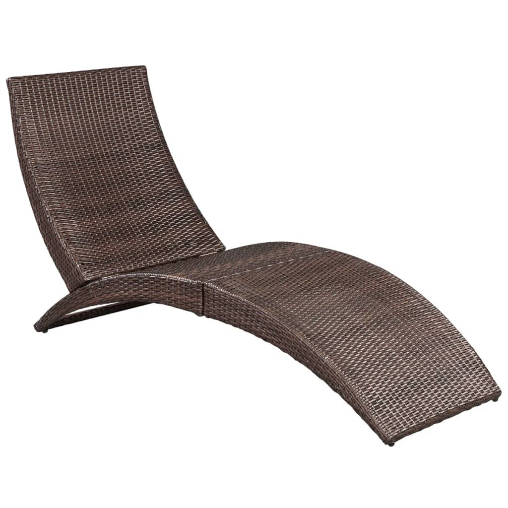 Sklopiva ležaljka za sunčanje s jastukom od poliratana smeđa