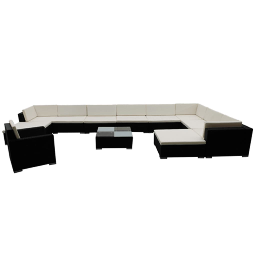 12-dijelna vrtna garnitura od poliratana s jastucima crna