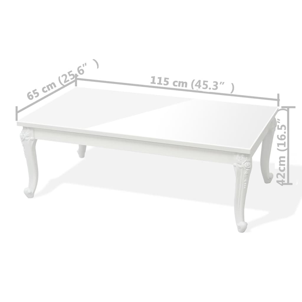 Stolić za kavu 115 x 65 x 42 cm visoko sjajni bijeli