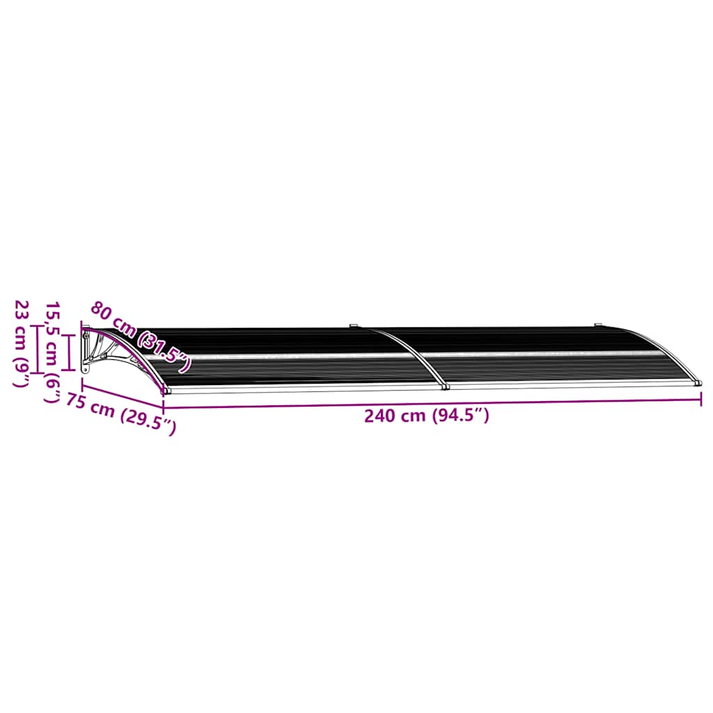 Nadstrešnica za vrata crna 240 x 75 cm PC