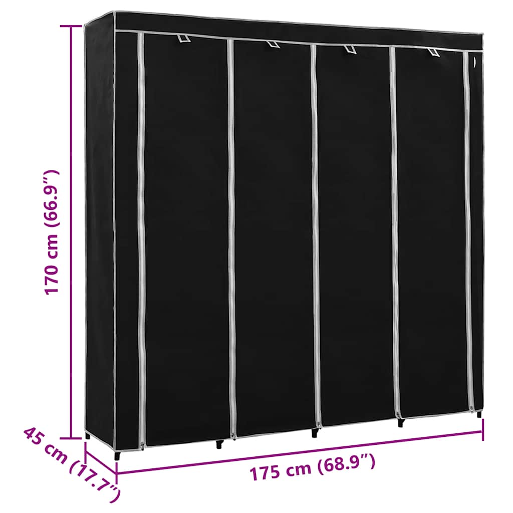 Ormar s 4 odjeljka crni 175 x 45 x 170 cm