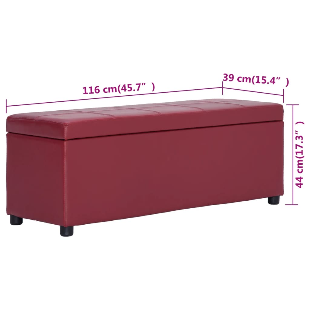 Klupa s pretincem za pohranu od umjetne kože 116 cm crvena