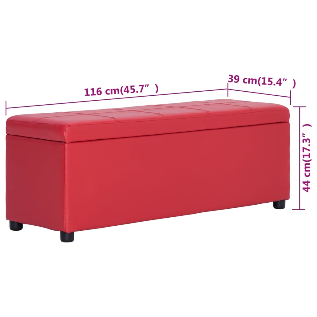 Klupa s pretincem za pohranu od umjetne kože 116 cm crvena