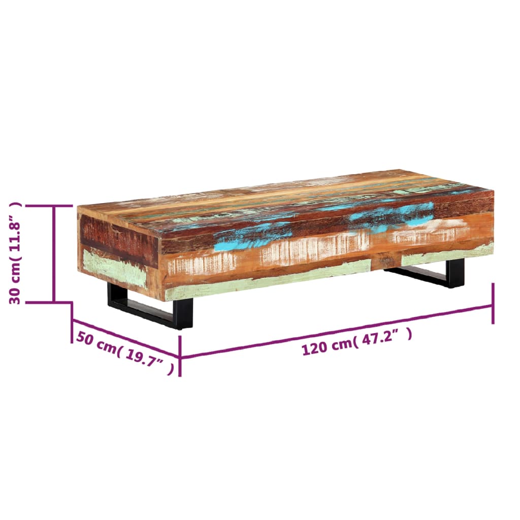 Stolić za kavu od obnovljenog drva i čelika 120 x 50 x 30 cm