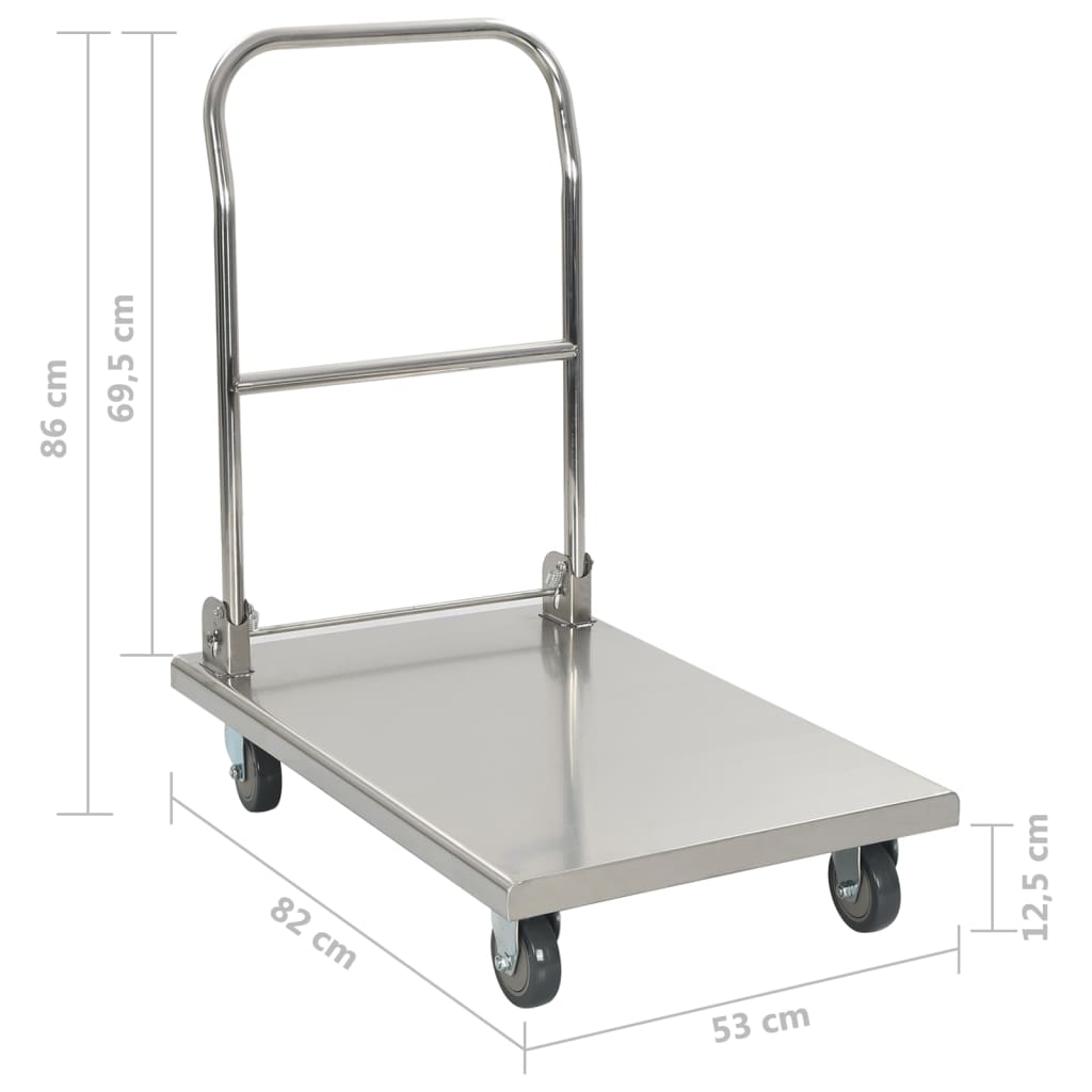 Kolica s platformom srebrna 82 x 53 x 86 od nehrđajućeg čelika