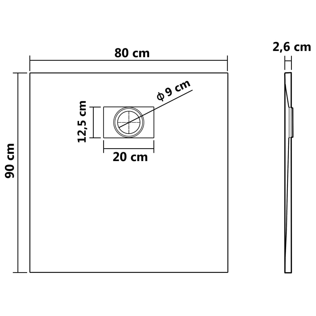 Kada za tuš SMC crna 90 x 80 cm