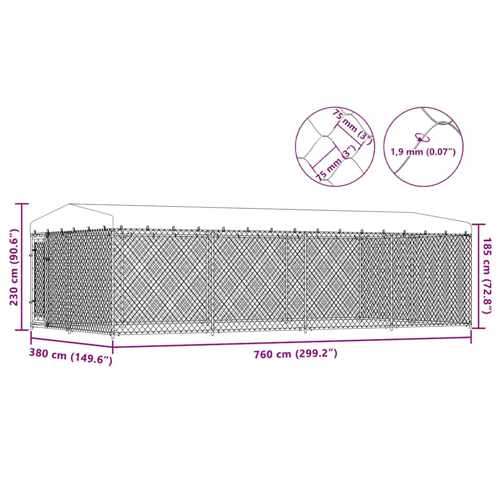Vanjski kavez za pse s krovom 7,6 x 3,8 x 2,3 m