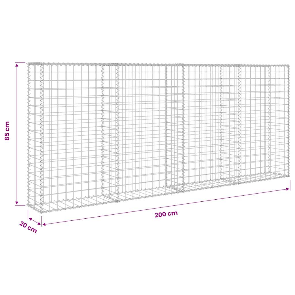 Gabionski zid s poklopcima od pocinčanog čelika 200 x 20 x 85 cm