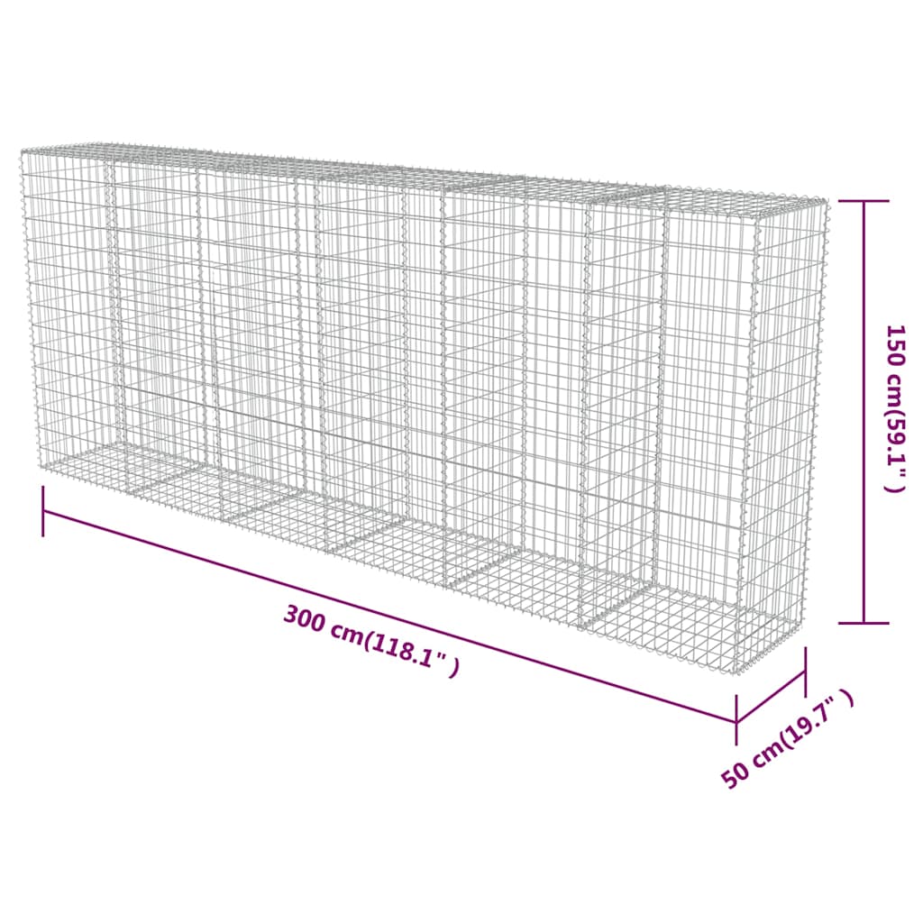 Gabionski zid s poklopcima od pocinčanog čelika 300 x 50 x 150 cm