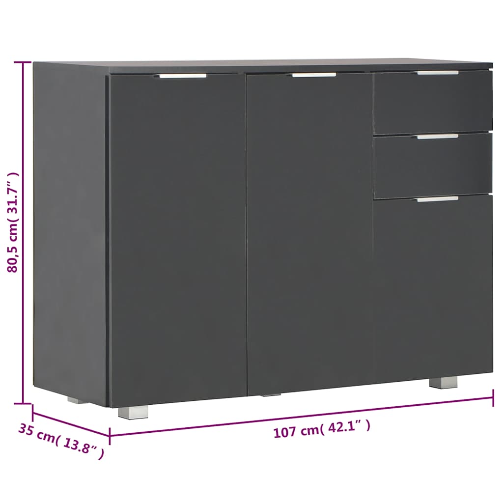 Komoda visoki sjaj crna 107x35x80,5 cm