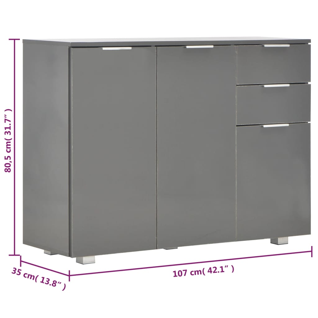 Komoda visoki sjaj siva 107x35x80,5 cm