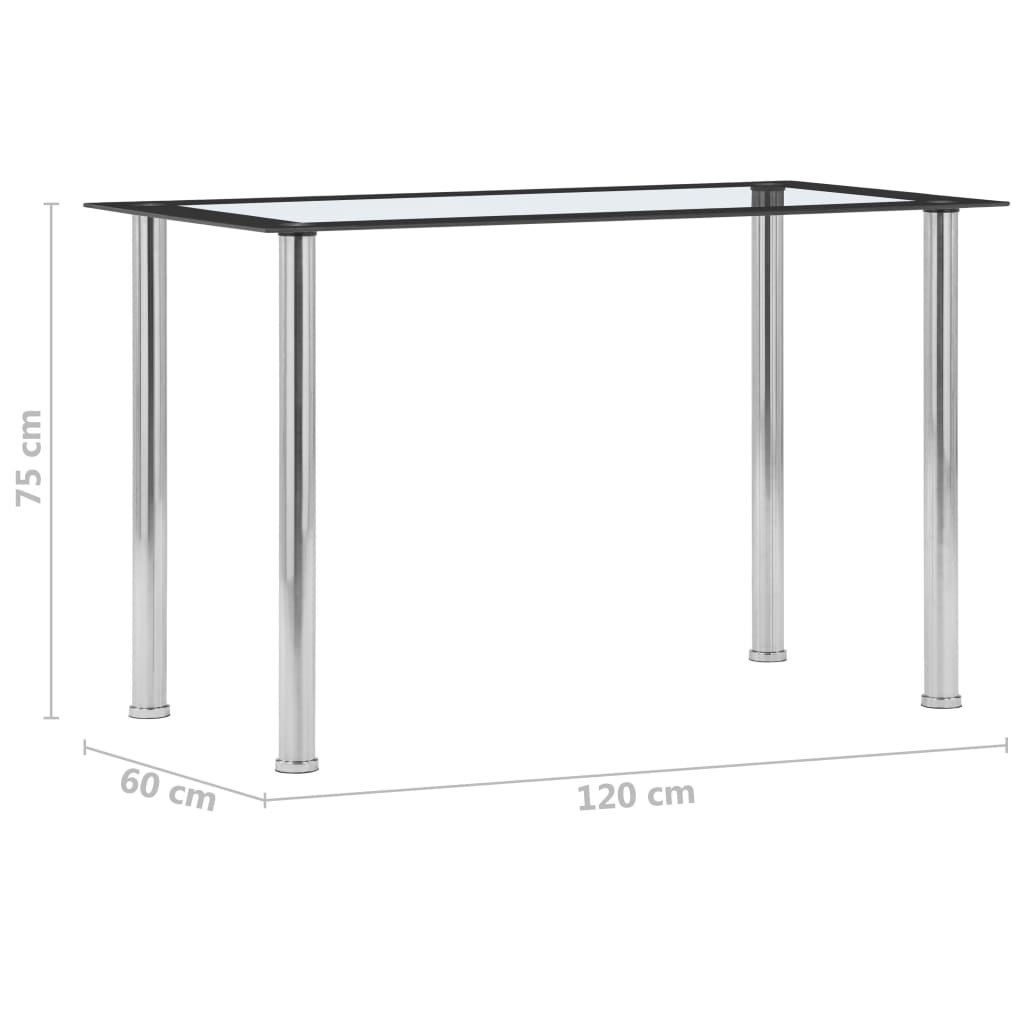 Blagovaonski stol crni i prozirni 120x60x75 cm kaljeno staklo