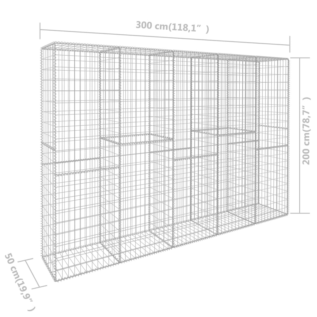 Gabionski zid s poklopcem od pocinčanog čelika 300x50x200 cm