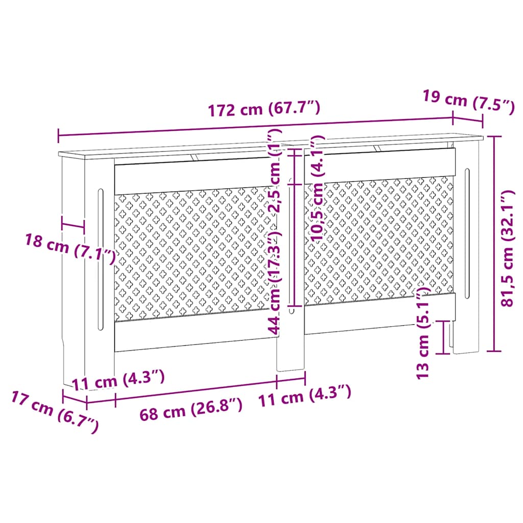 Pokrov za radijator bijeli 172 x 19 x 81,5 cm MDF