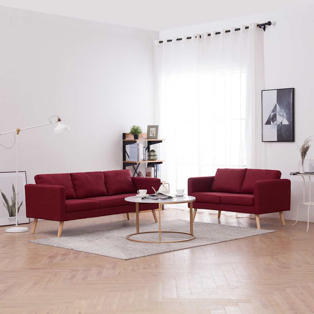 2-dijelni set sofa od tkanine crvena boja vina
