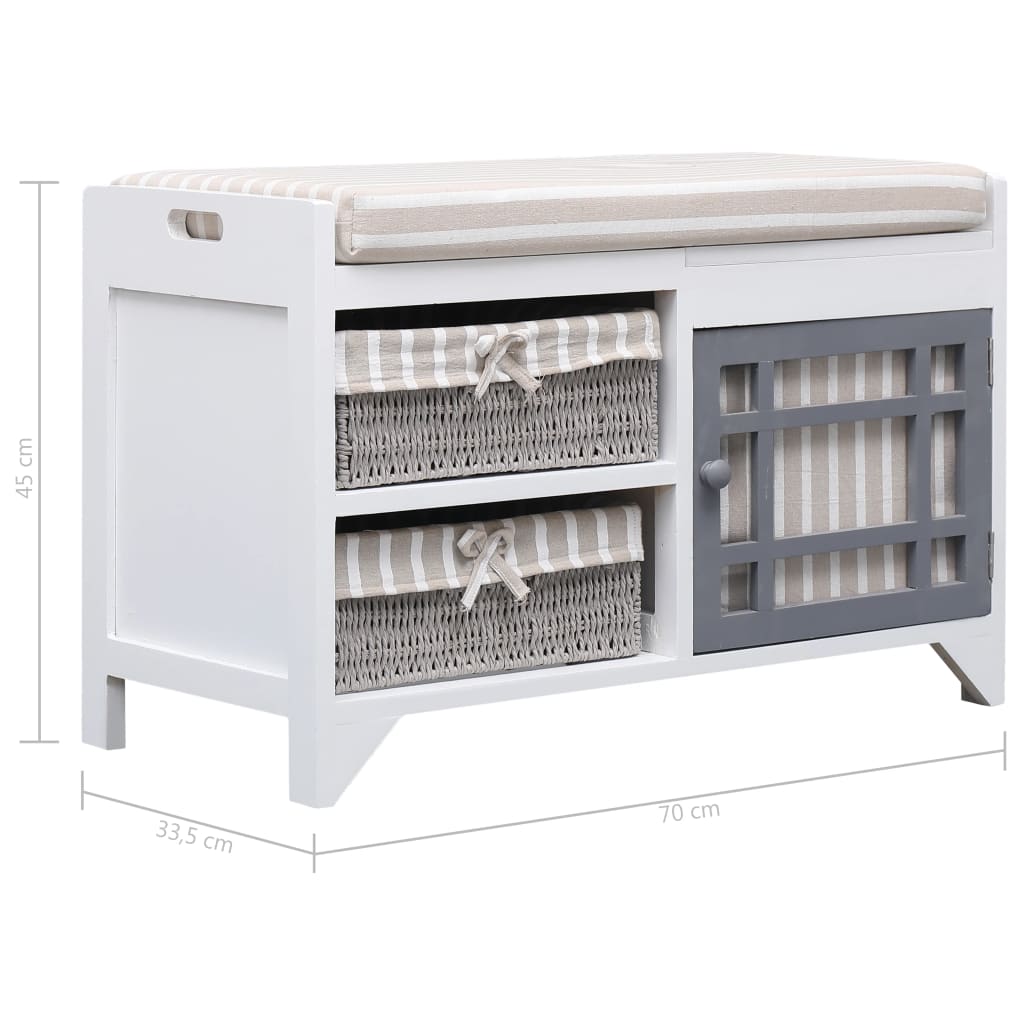 Klupa za hodnik bijela 70 x 33,5 x 45 cm od drva paulovnije