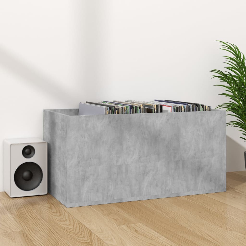 Kutija za pohranu vinilnih ploča boja betona 71x34x36 cm drvena