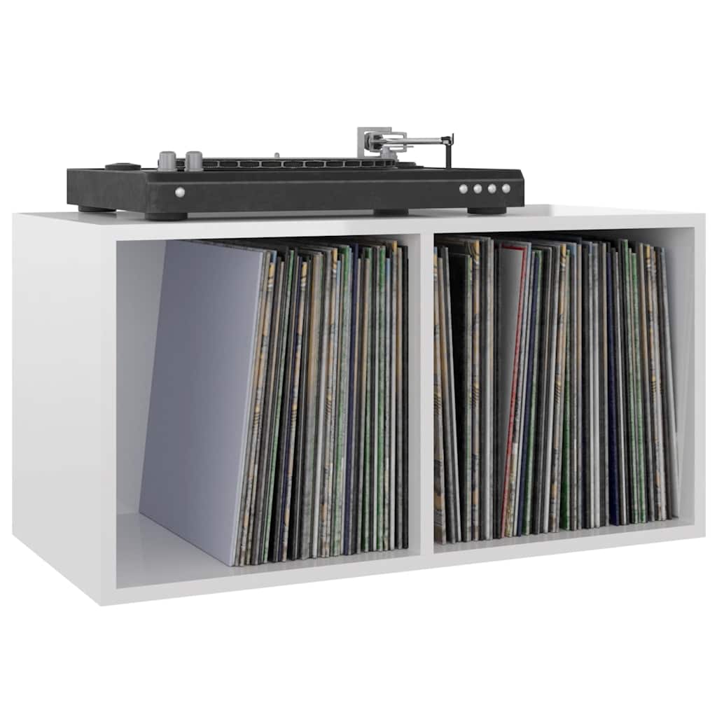Kutija za pohranu vinilnih ploča sjajna bijela 71x34x36 cm drvo