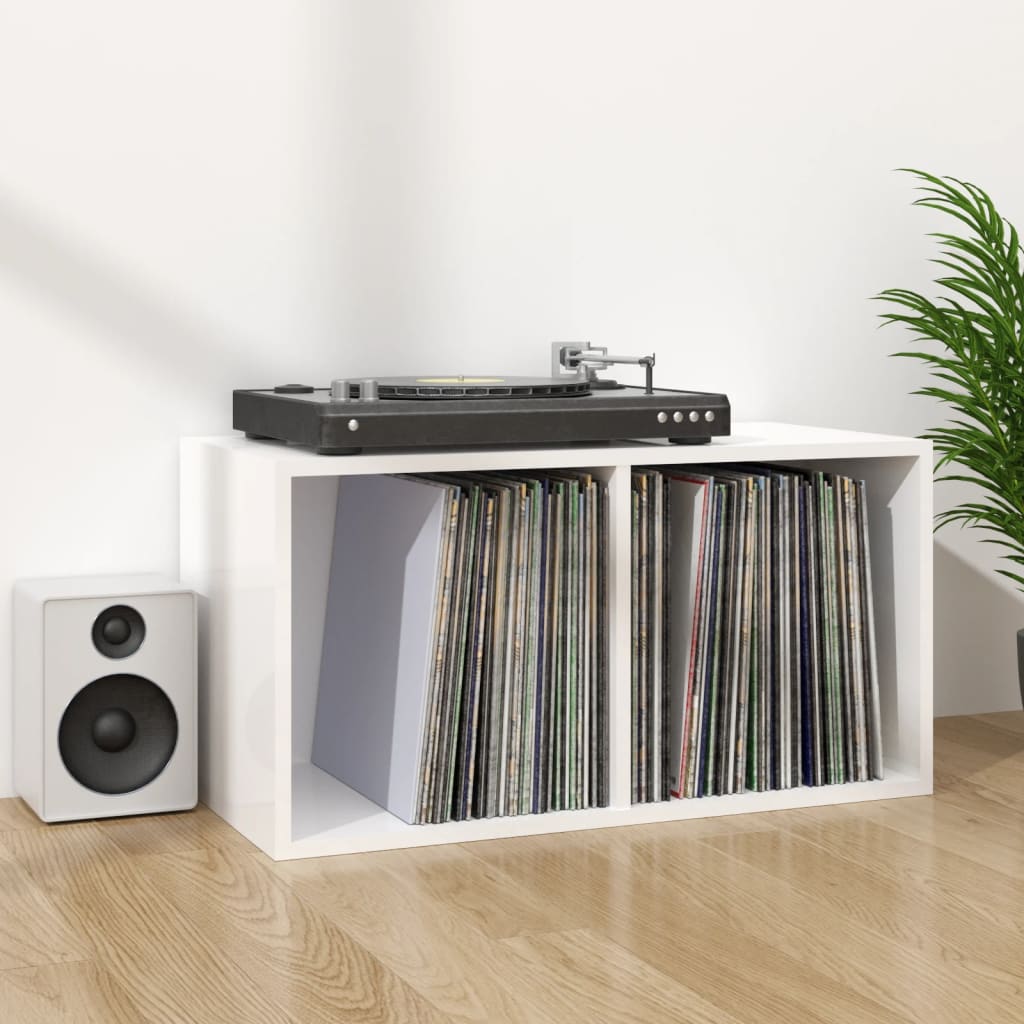 Kutija za pohranu vinilnih ploča sjajna bijela 71x34x36 cm drvo