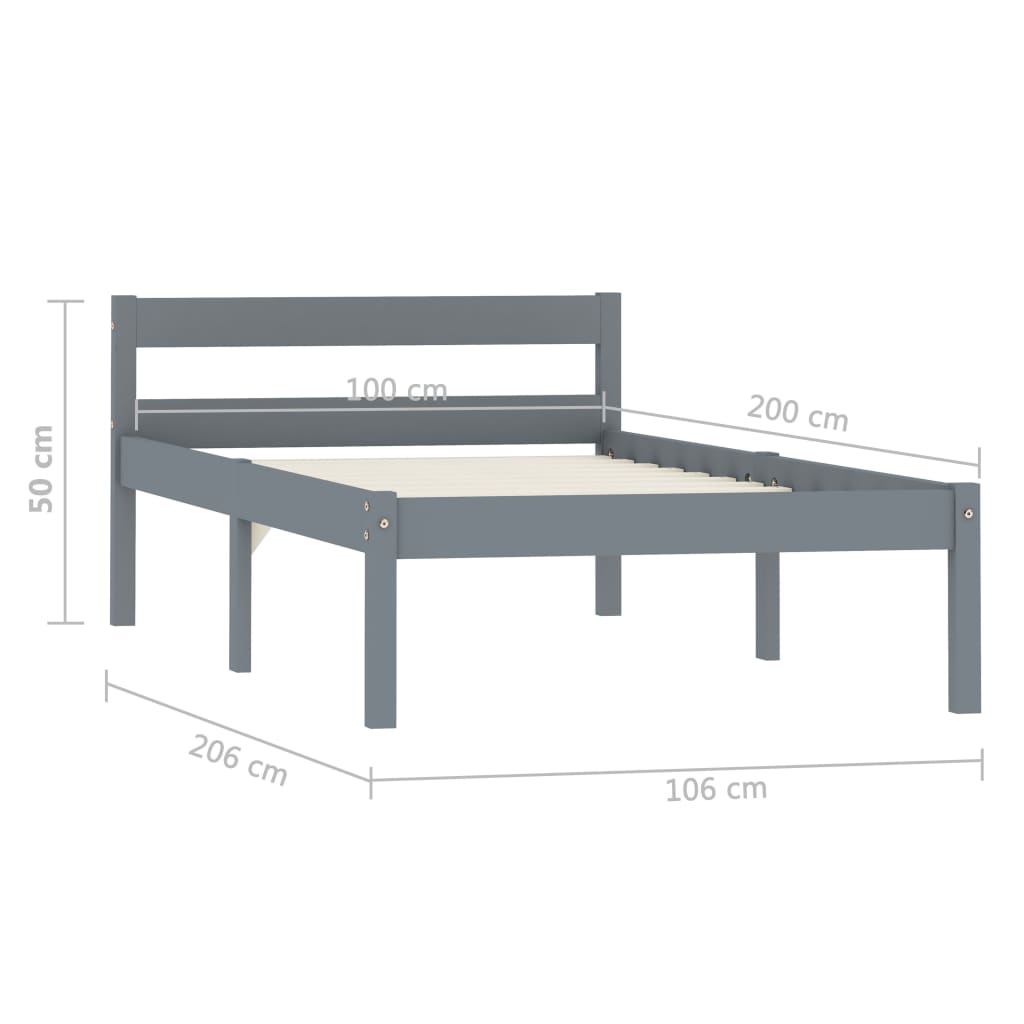 Okvir za krevet od masivne borovine sivi 100 x 200 cm