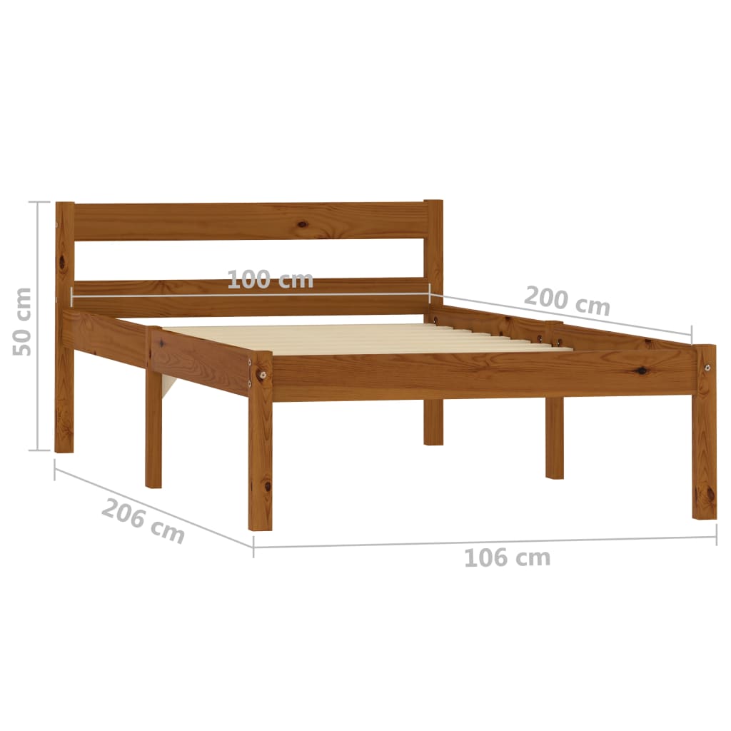 Okvir za krevet od masivne borovine boja meda 100 x 200 cm
