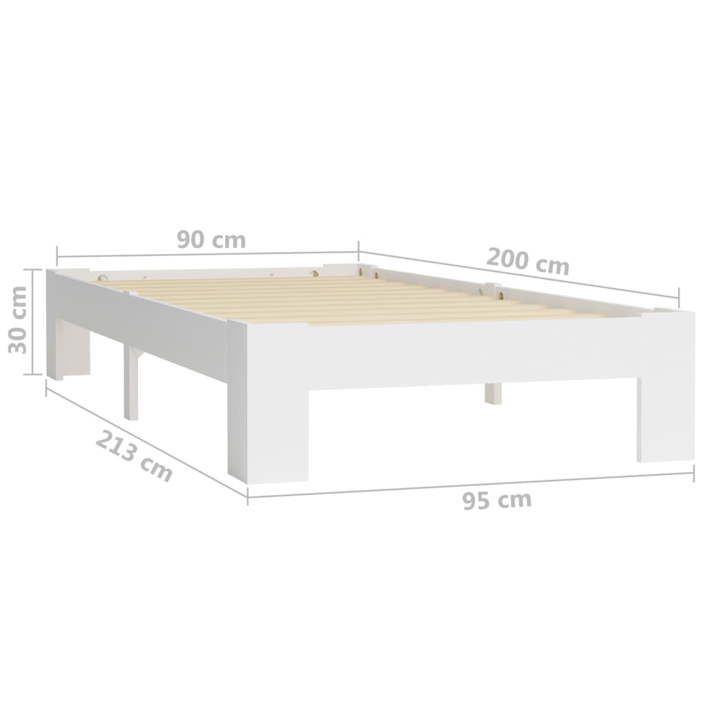 Okvir za krevet od masivne borovine bijeli 90 x 200 cm