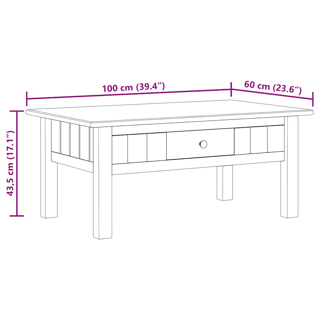 Stolić za kavu od borovine 100 x 60 x 43,5 cm asortiman Panama