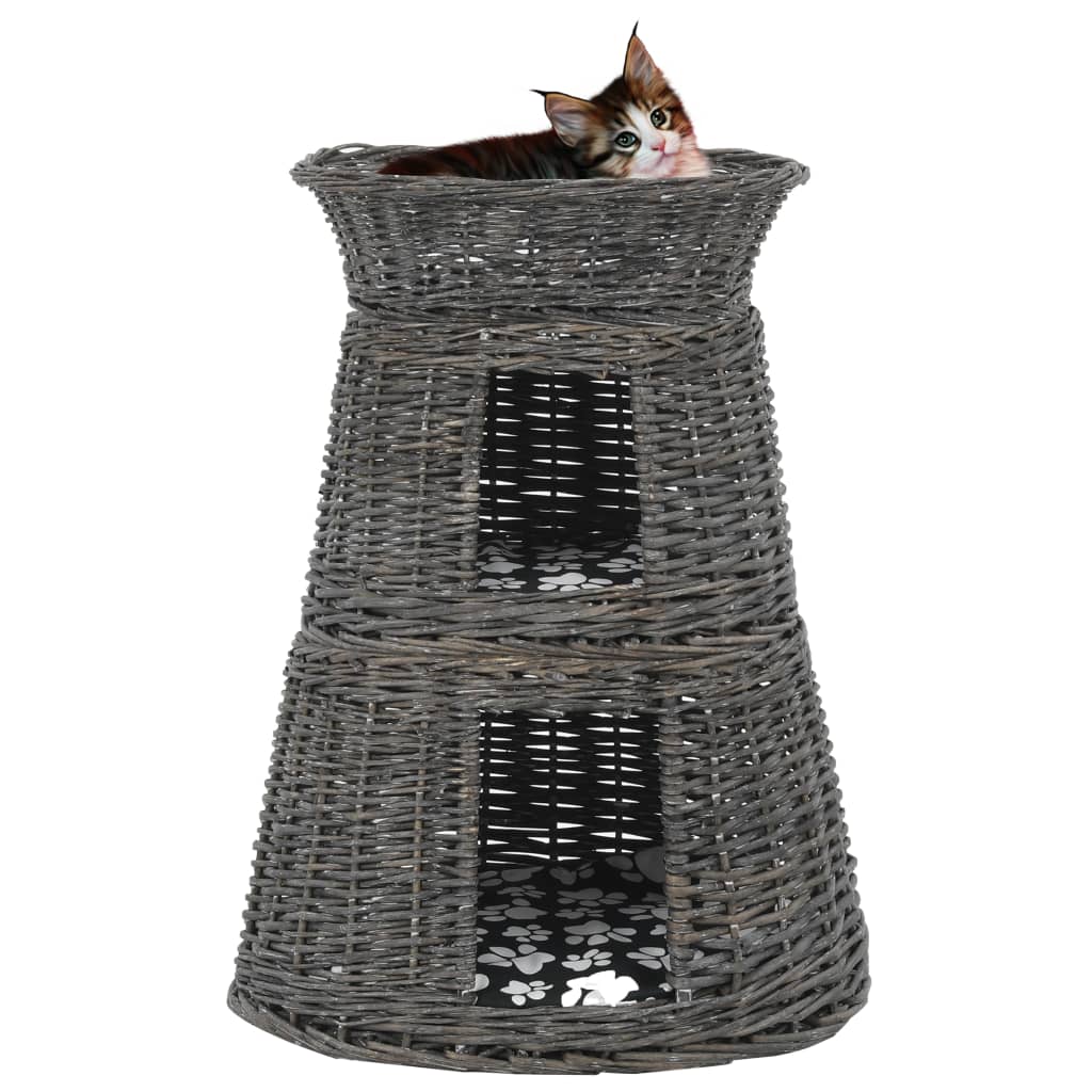 3-dijelni set košara za mačke s jastucima sivi 47x34x60 cm vrba