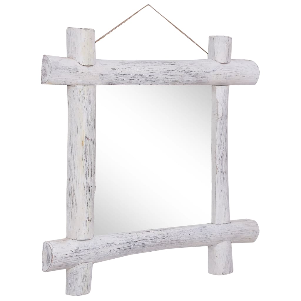 Ogledalo od cjepanica bijelo 70 x 70 cm masivno obnovljeno drvo