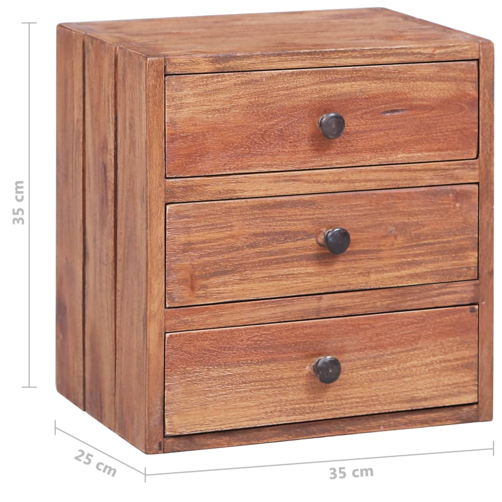 Noćni ormarić s 3 ladice 35x25x35 cm masivno drvo mahagonija