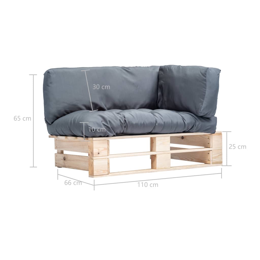 Vrtna sofa od paleta od borovine sa sivim jastucima
