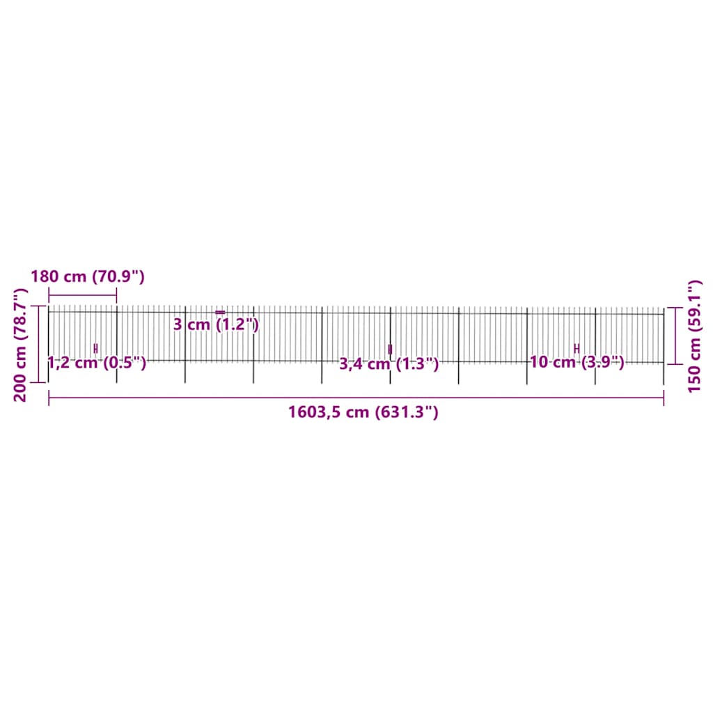 Vrtna ograda s vrhom koplja Čelik 1603,5x150 cm Crna