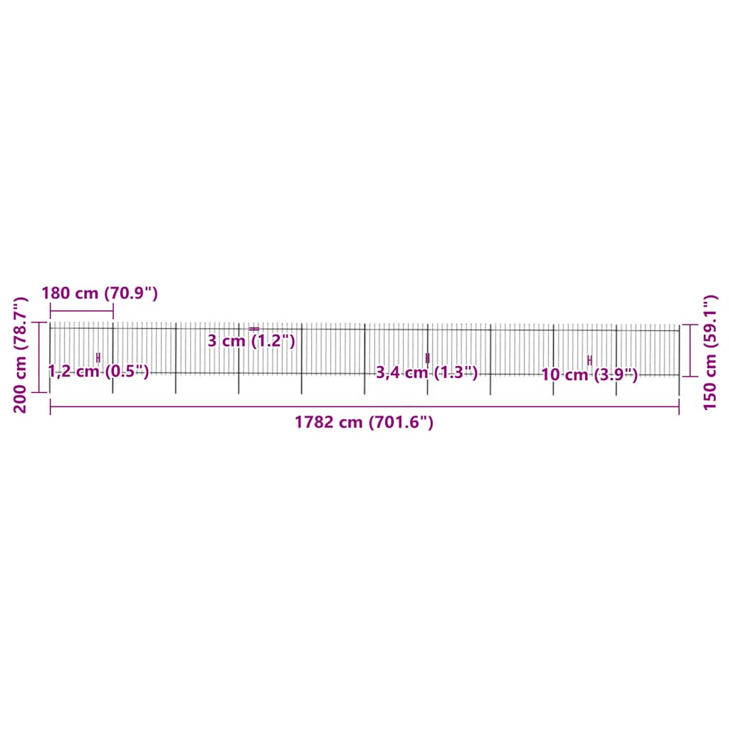 Vrtna ograda s vrhom koplja Čelik 1781,5 x 150 cm Crna