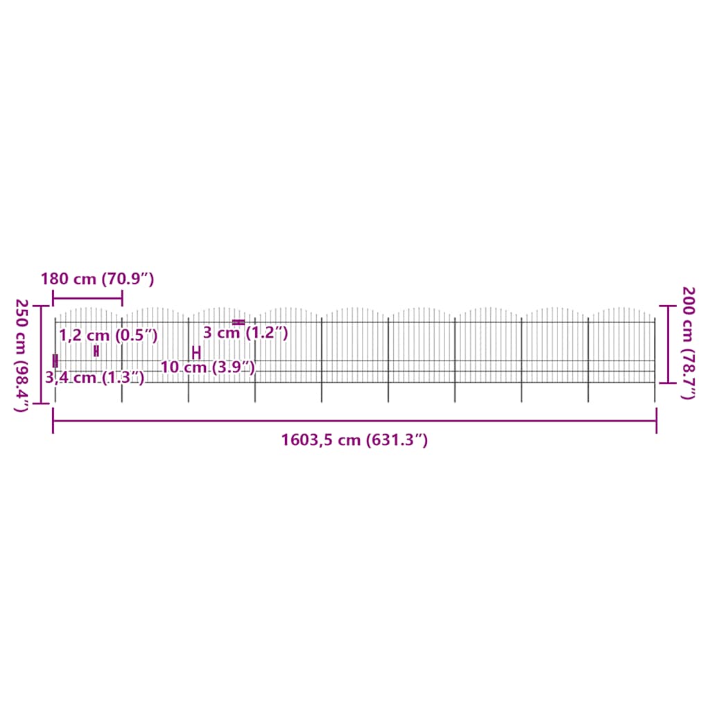 Vrtna ograda s vrhom koplja Čelik 1781,5 x 200 cm Crna